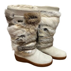 Oscar Sport Vera Gomma Boots Apres Ski White Rabbit Fur Italy EU 36 / US 5.5 NWT